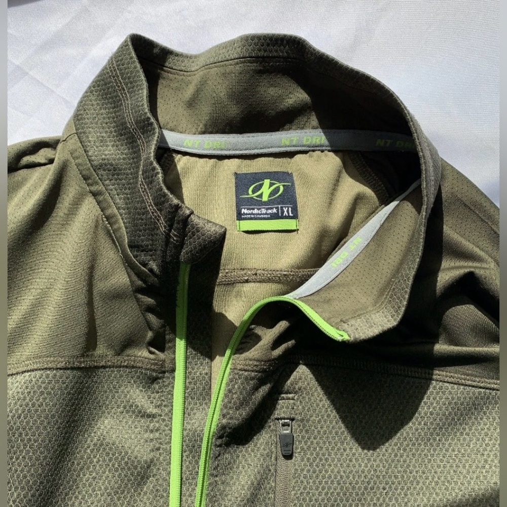 NordicTrack Dry Athletic Men's Olive Green 1/4 Zip Pullover Shirt Size XL